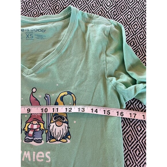 Life is Good Shirt, Women's XS 3/4 Sleeve, Snowmies, Holidays EUC Green - Picture 6 of 8